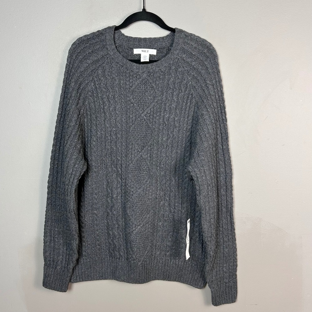 Wilt Fisherman Sweater Mens XL Charcoal Grey Cotton Wool Blend Cable Knit NWT